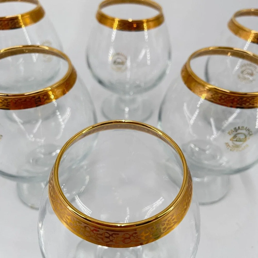 Pasabahce Pincle Turkey Gold Rim Brandy Snifter Glasses Set of 6 Art‎ of Glass